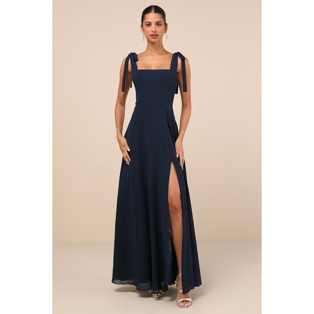 Lulus Love Me Forever Navy Blue Square Neck Maxi Dress - Size L